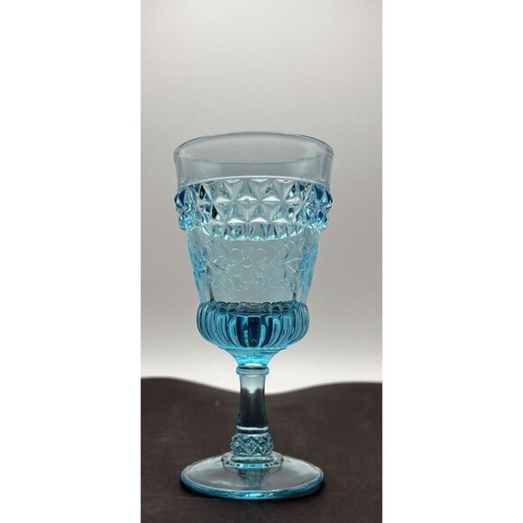 Vintage EAPG Adams & Company Wildflower Blue Wine Glass 4-7/8” -1874 - Picture 2 of 5